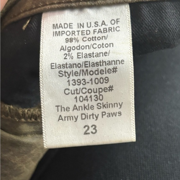 Current/Elliott Women's Ankle Skinny Coated Jeans Army Dirty Paws size 23 - Picture 11 of 15